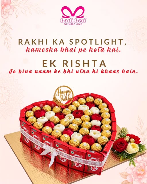 Heart-shaped Rakhi chocolate arrangement by Badi Beti